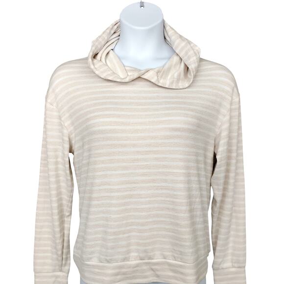 A New Day Hoodie Sweater Top Size Large Beige and White Stripes Pullover - Picture 1 of 7